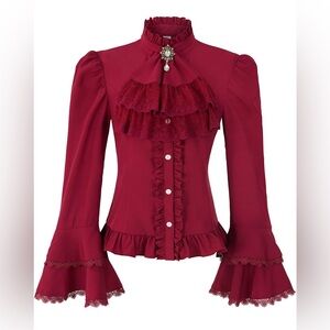 Victorian Blouse Womens Gothic Pirate Shirt Vintage Long Sleeve Lotus Ruffle Top
